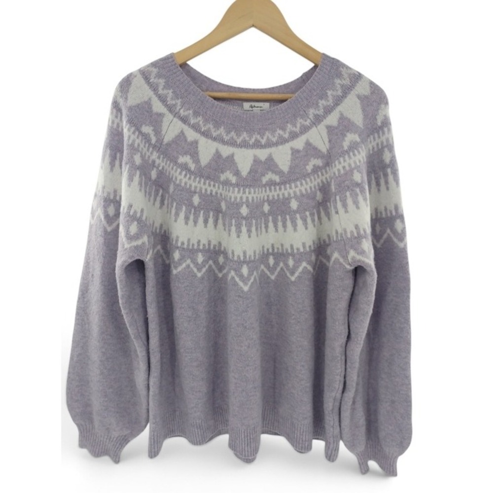 Reitmans Fair Isle Sweater Women 2X Purple Lavender White Knit Raglan Pullover